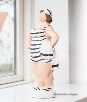 XXL 50er Jahre  Badepuppe mollig im weiß-schwarzem Streifen Badeanzug